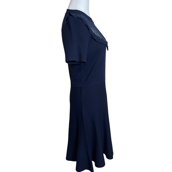 Draper James Sheer Yoke A-Line Sweater Dress Navy Blue Medium Modest Neutral - Picture 5 of 14